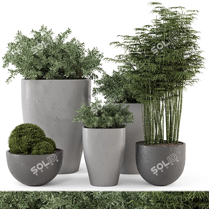 Rusty Concrete Pot Outdoor Bush Set 3D model image 1