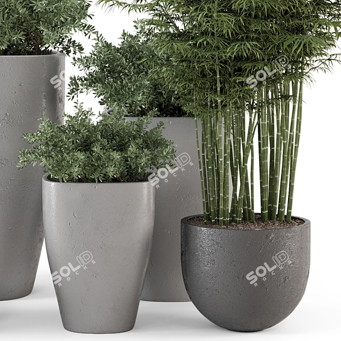 Rusty Concrete Pot Outdoor Bush Set 3D model image 3