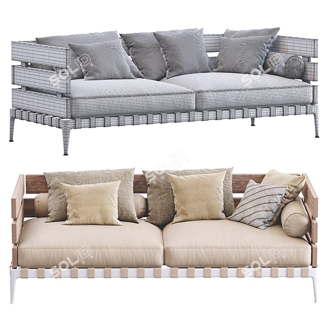 Ansel Leather Sofa: Stylish & Comfortable 3D model image 4