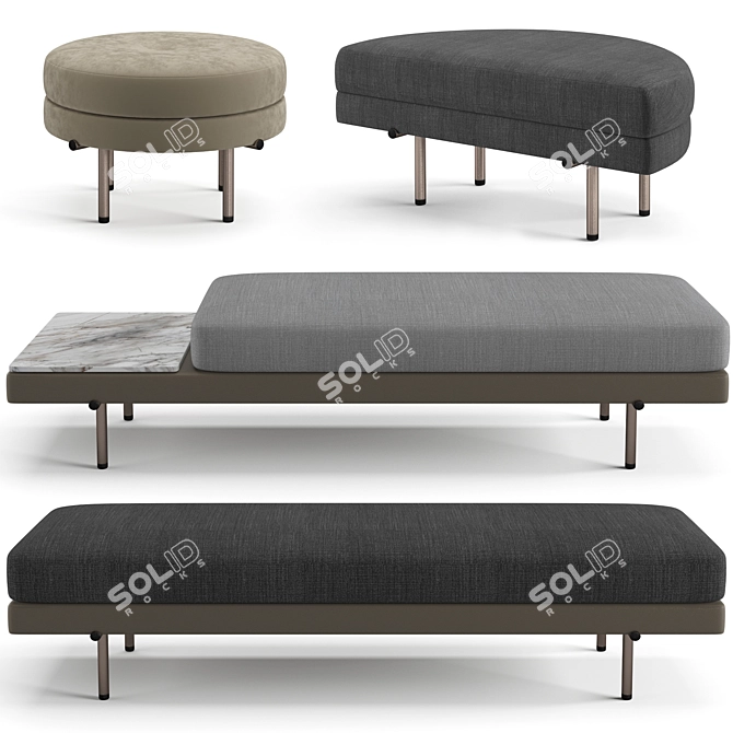 Minotti Torii: Elegant Bench & Ottoman Set 3D model image 1