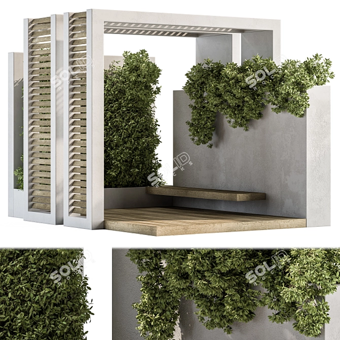 Outdoor Oasis: Bench & Plant Set 3D model image 2