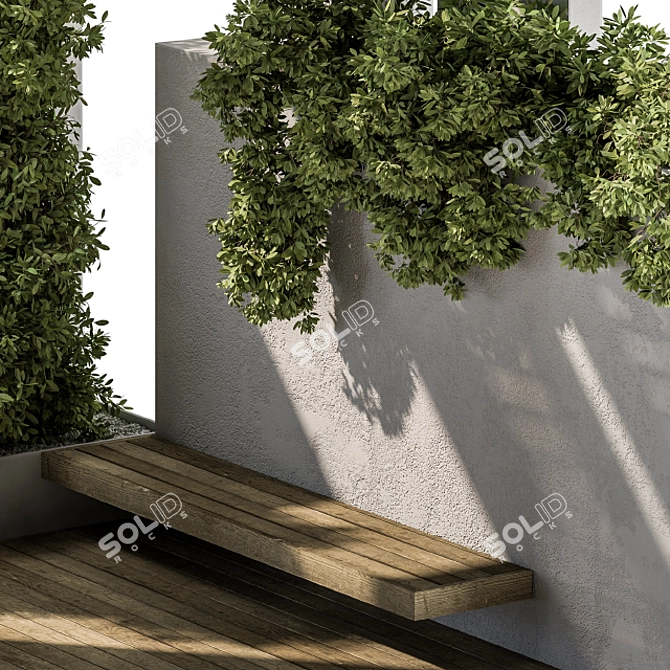 Outdoor Oasis: Bench & Plant Set 3D model image 3