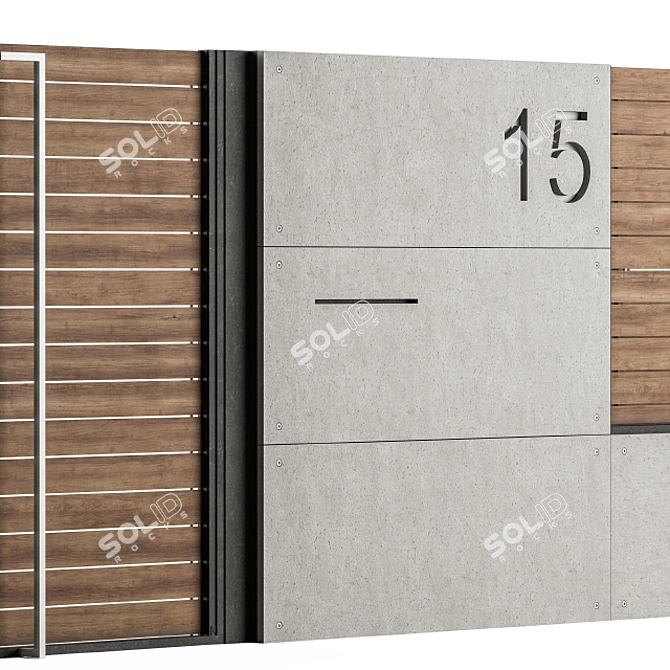 Rustic Concrete Wood Fence Set 3D model image 3