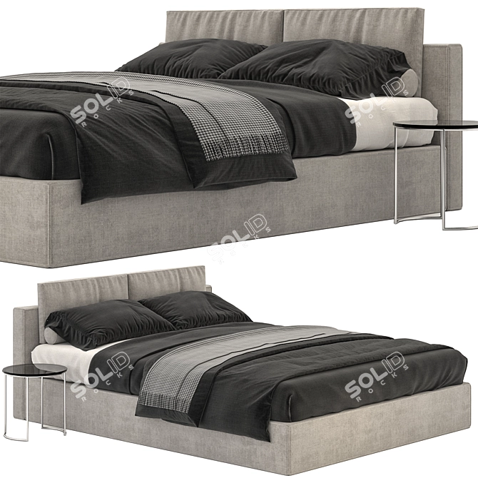 Cloud Gray Bed: Hardware-Infused Contemporary Comfort 3D model image 1