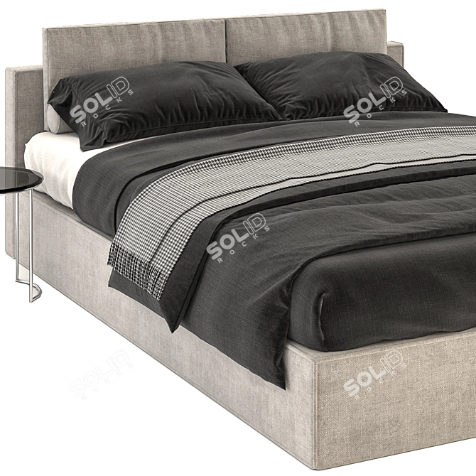 Cloud Gray Bed: Hardware-Infused Contemporary Comfort 3D model image 2