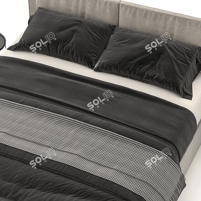 Cloud Gray Bed: Hardware-Infused Contemporary Comfort 3D model image 3
