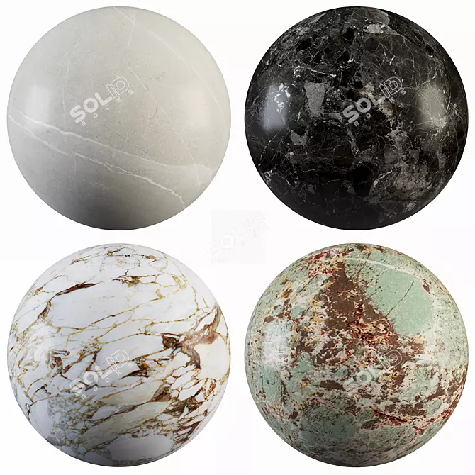 Marble Collection: Arabescato Oro, Gray, Shadow Black & Green Amazonit 3D model image 1