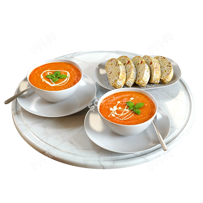 Gourmet Tomato Soup & Bread 3D model image 1