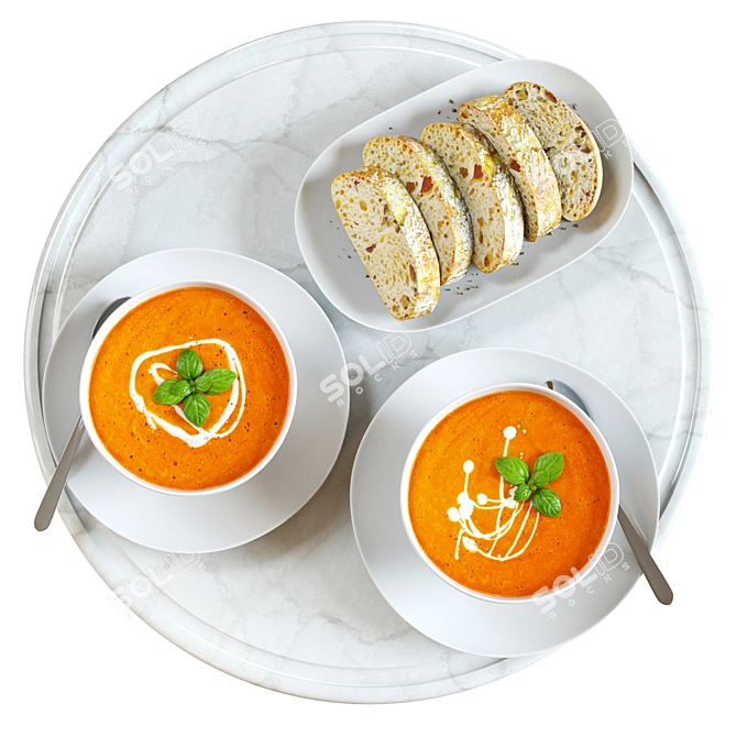 Gourmet Tomato Soup & Bread 3D model image 4