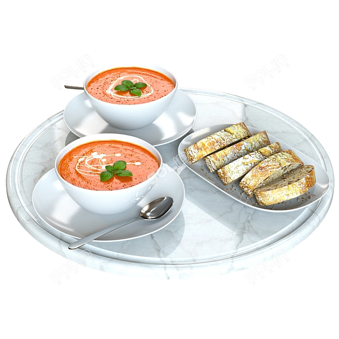 Gourmet Tomato Soup & Bread 3D model image 6