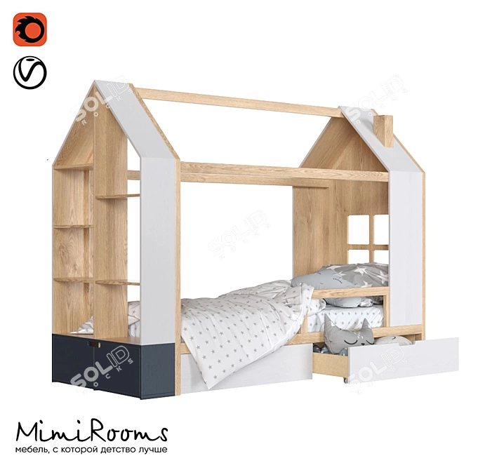 Mimirooms™ Mi-Mi Cot: Stylish and Functional with Shelving 3D model image 1