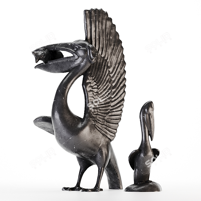 Granite Pelican Statues 3D model image 2