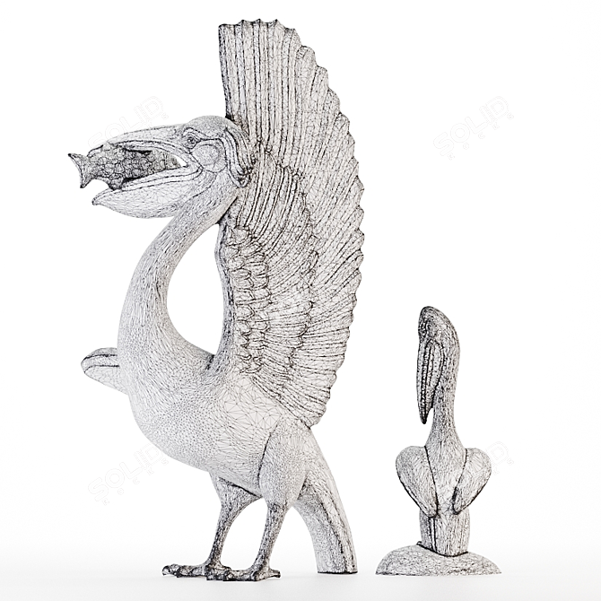 Granite Pelican Statues 3D model image 3