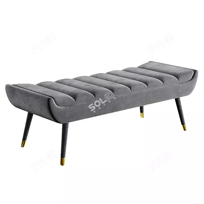 Velvet Tufted Gray Accent Bench 3D model image 1