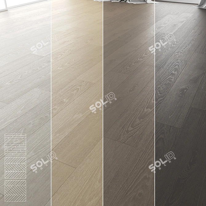 Wood Floor Set: 4 Types & 3 Patterns 3D model image 1