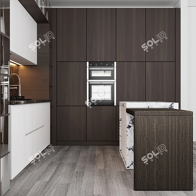 Sleek Modern Kitchen Island 3D model image 2