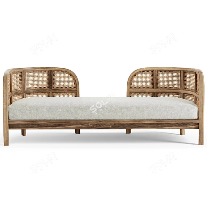 Cozy Cane & Teak Daybed 3D model image 2