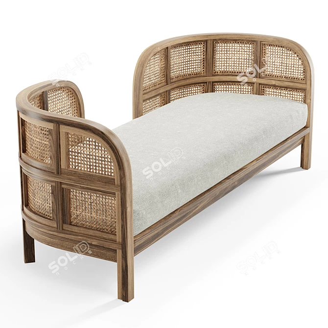 Cozy Cane & Teak Daybed 3D model image 3