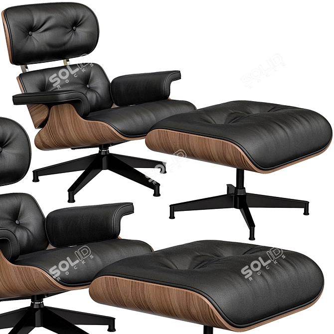 Modern Eames Lounge Chair & Ottoman 3D model image 1