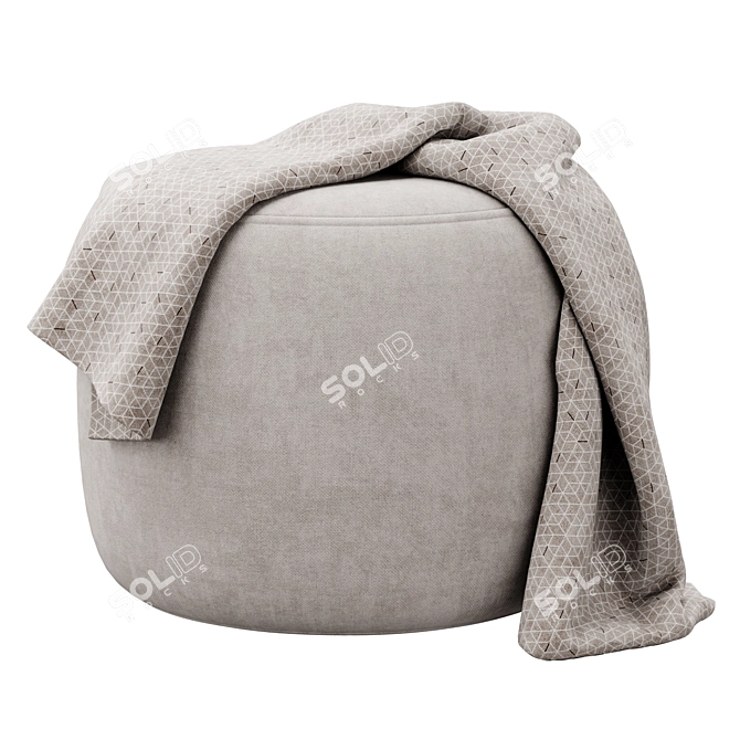 Luxury Velvet Round Ottoman 3D model image 3