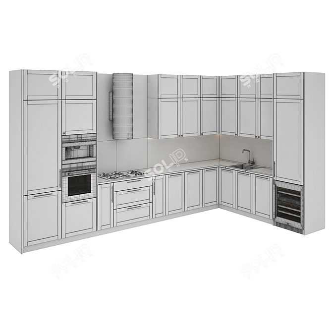 Modern Kitchen Set with Gas Hob, Oven, Coffee Machine, Wine Fridge 3D model image 5
