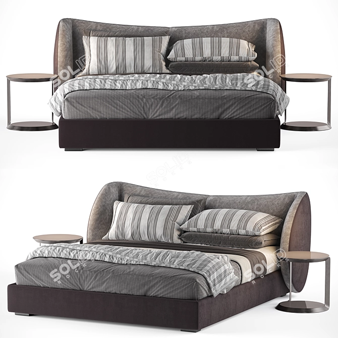 Modern Milano Bed & Side Table 3D model image 2