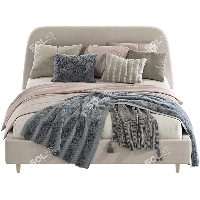 Oatmeal Raelynn Upholstered Bed - Elegant and Cozy 3D model image 4