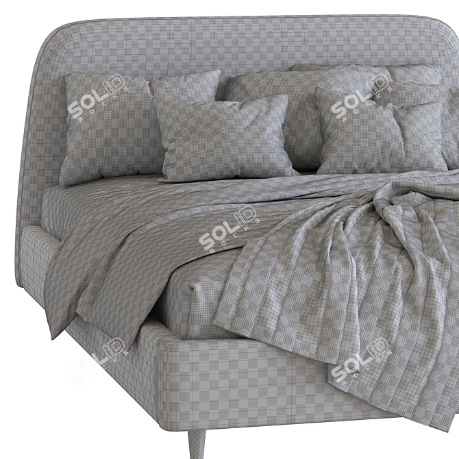 Oatmeal Raelynn Upholstered Bed - Elegant and Cozy 3D model image 5