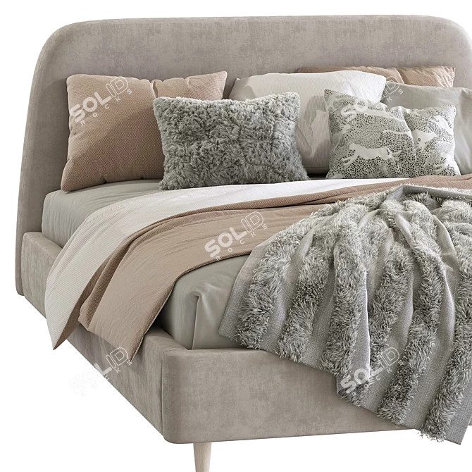 Oatmeal Raelynn Upholstered Bed - Elegant and Cozy 3D model image 6