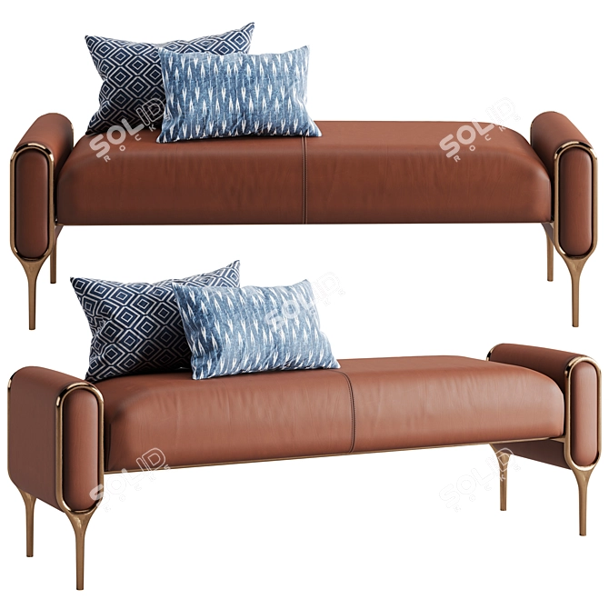 Loop Leather Bed Bench with Brass Legs 3D model image 1