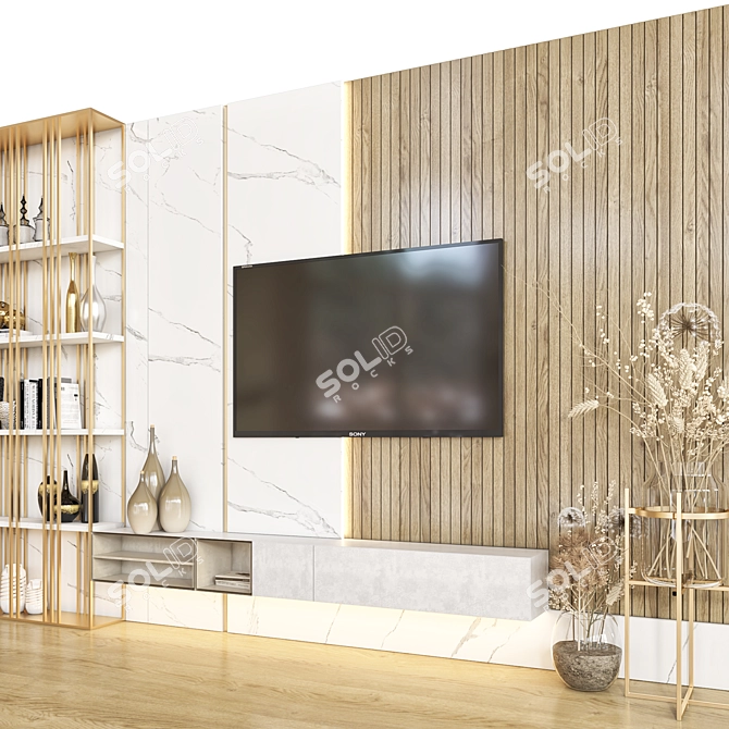 Title: Versatile TV Wall with Decor 3D model image 2