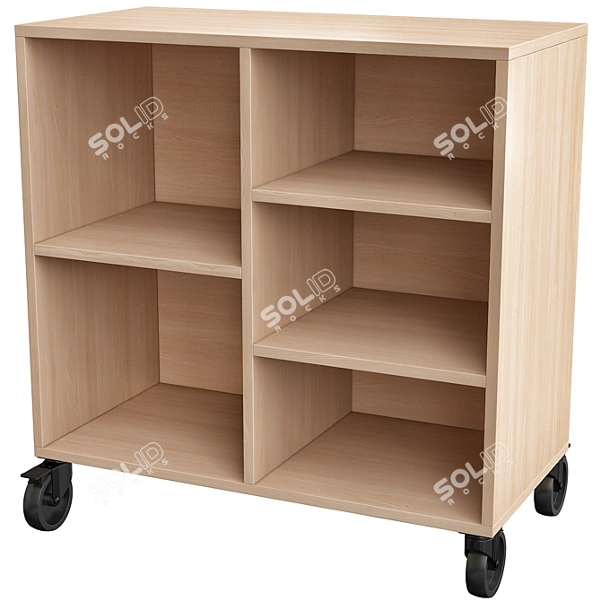 Rustic Oak Rolling Shelving 3D model image 1