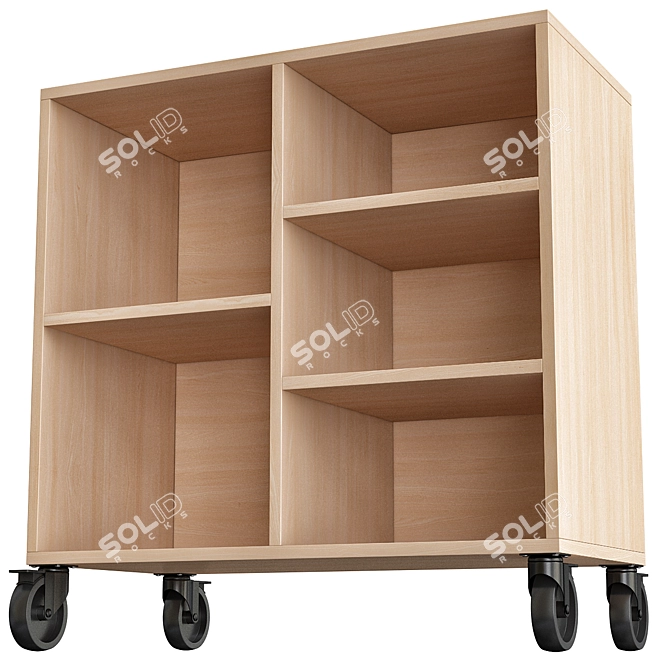 Rustic Oak Rolling Shelving 3D model image 2
