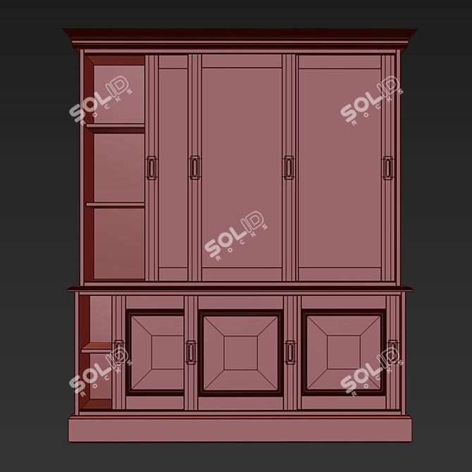 Vintage Pine Cupboard with 6 Doors 3D model image 5