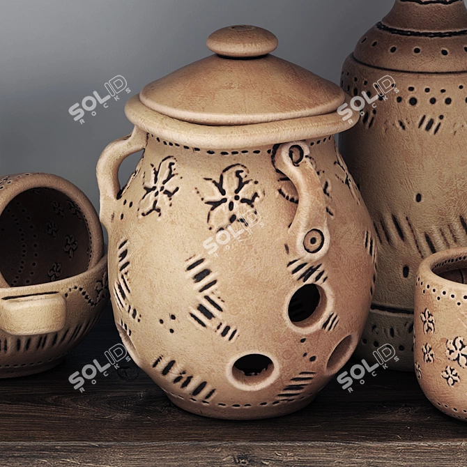 Handcrafted Clay Dishes n22 | Versatile Textures 3D model image 2