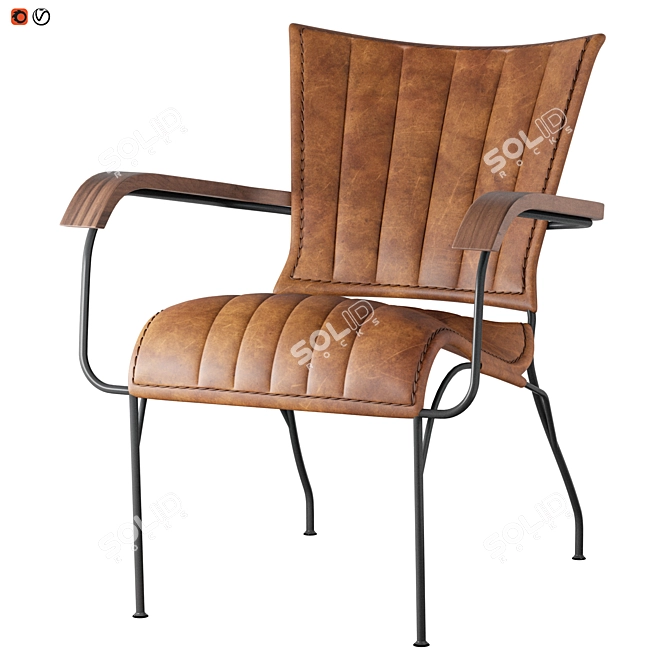 Vintage Iron Armchair in Brown with Sesame Wood and Goat Leather 3D model image 1