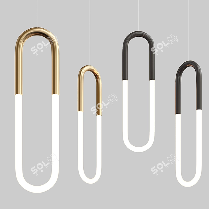 Golden Metal and Glass Chandelier 3D model image 2