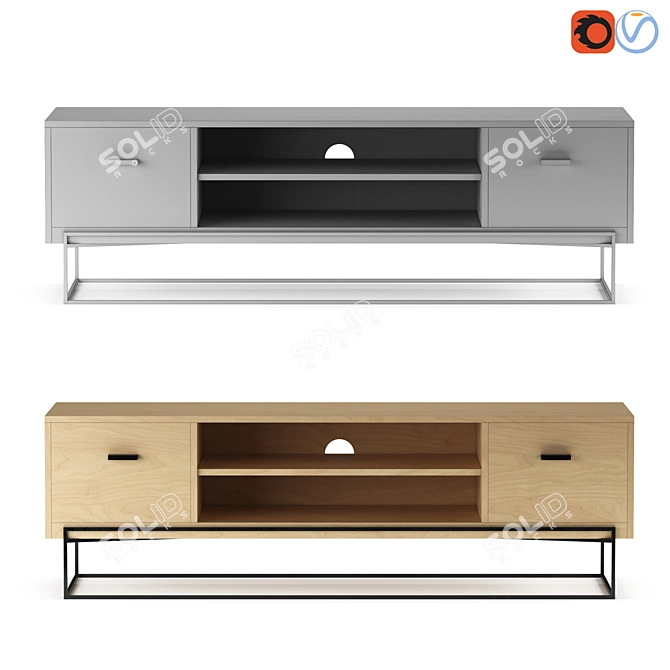 Sleek Alinea Steel TV Cabinet 3D model image 2