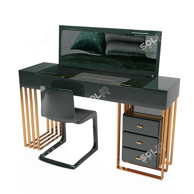Luxurious Green & Gold Dressing Table 3D model image 1