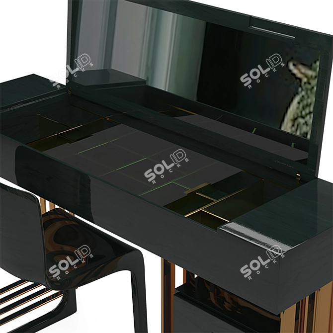 Luxurious Green & Gold Dressing Table 3D model image 3