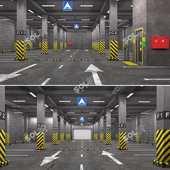 Secure Parking Lot: 24 Spaces 3D model image 1