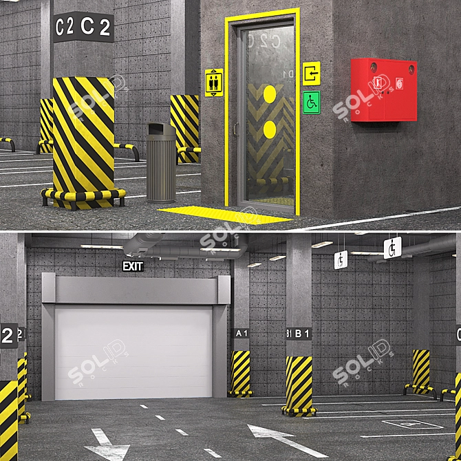 Secure Parking Lot: 24 Spaces 3D model image 2