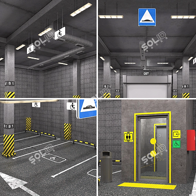 Secure Parking Lot: 24 Spaces 3D model image 3