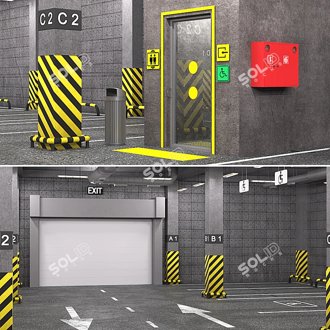 Secure Parking Lot: 24 Spaces 3D model image 8