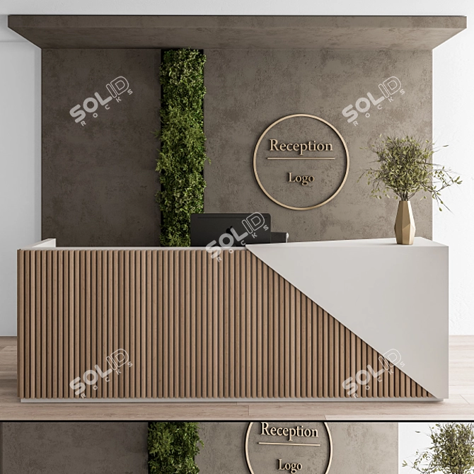 Elegant Reception Desk & Wall Art 3D model image 1