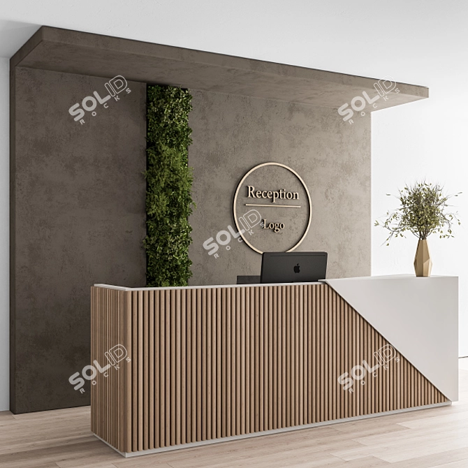 Elegant Reception Desk & Wall Art 3D model image 2