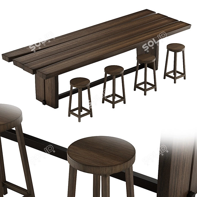 Elegant Oak Dining Set 3D model image 1