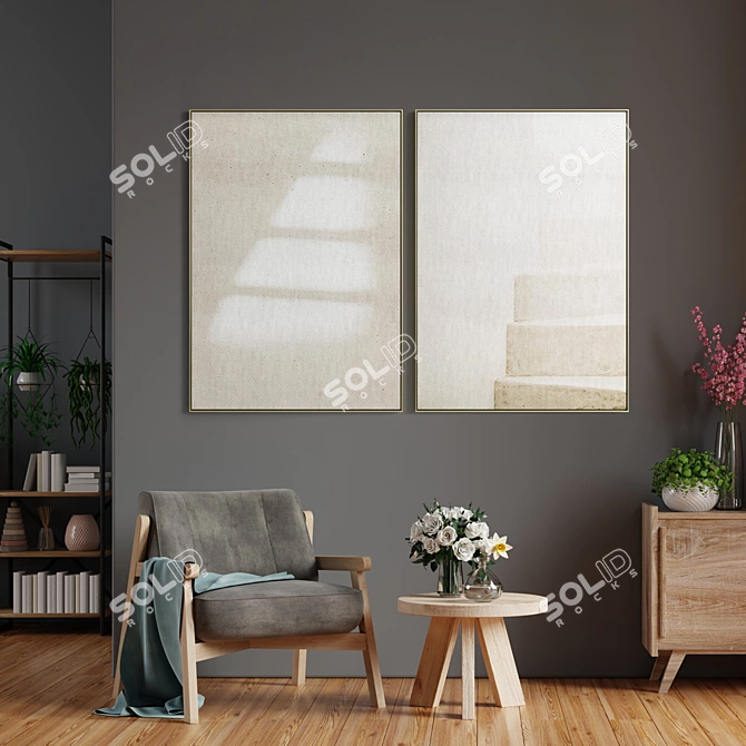  Modern Abstract Frame Set - 2 Designs, 5 Materials 3D model image 4