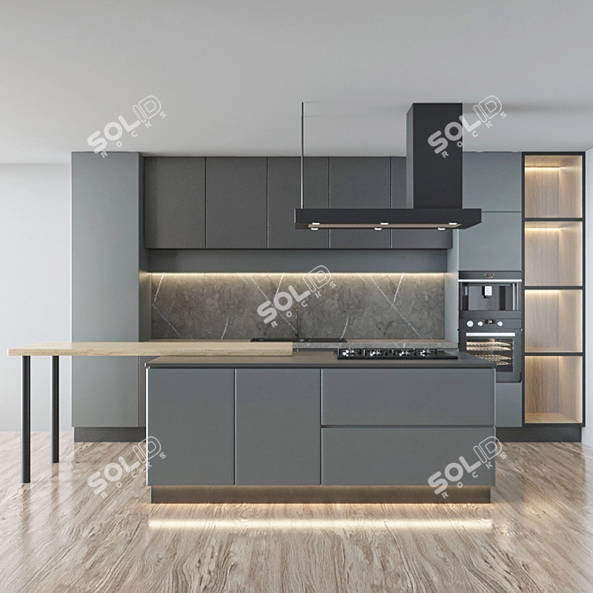 Modern Kitchen Set with Accessories 3D model image 1