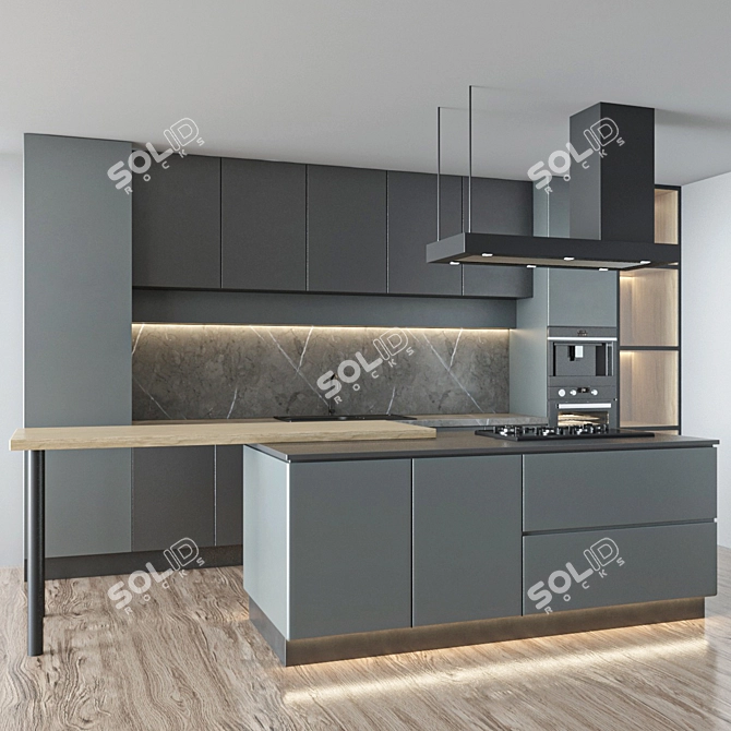 Modern Kitchen Set with Accessories 3D model image 2